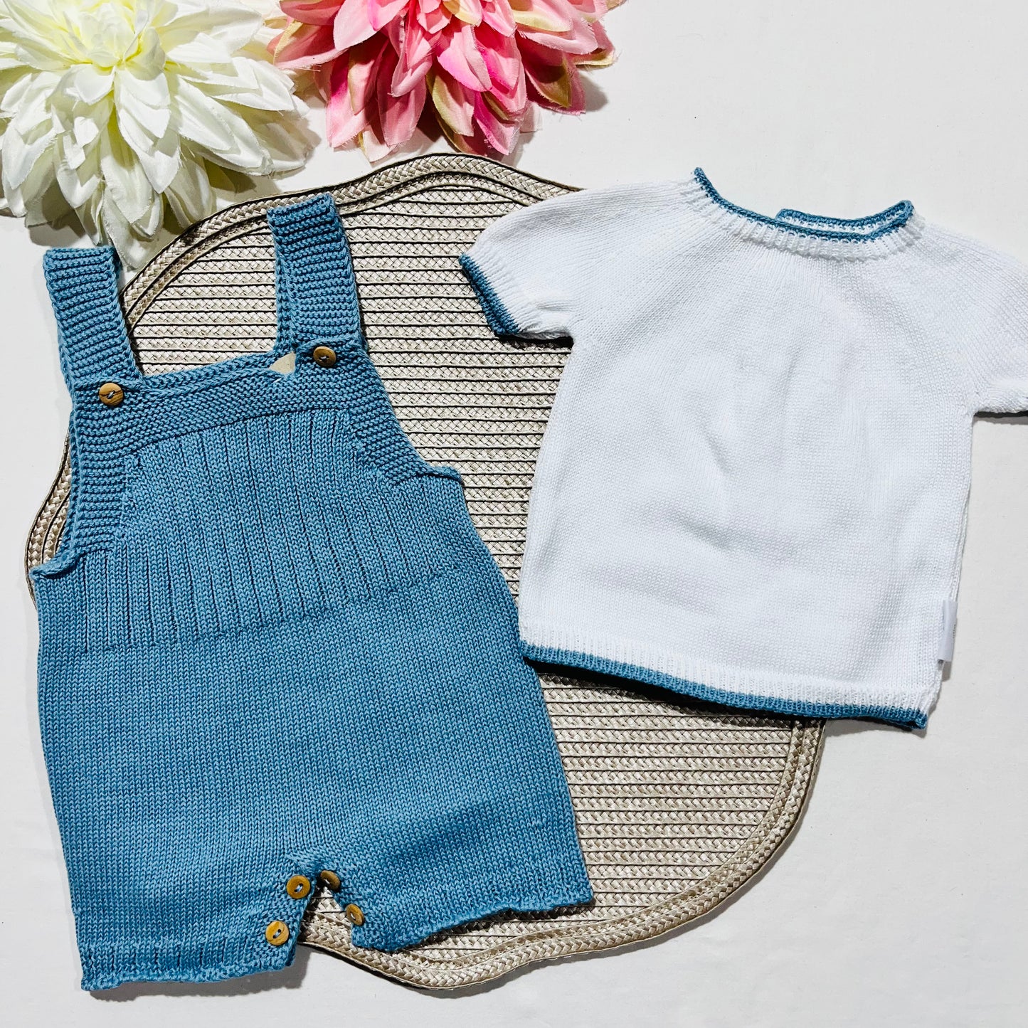 Conjunto saída de maternidade para bebé - Conjunto de malha para Bebé  - Camisola e calção em Algodão - Azul Cobalto