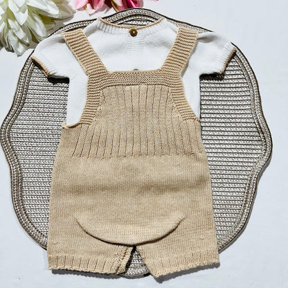 Conjunto saída de maternidade para bebé - Conjunto de malha para Bebé  - Camisola e calção em Algodão - Areia