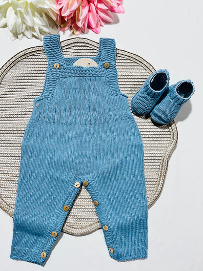 Jardineira + carapins para bebé - Algodão em azul cobalto