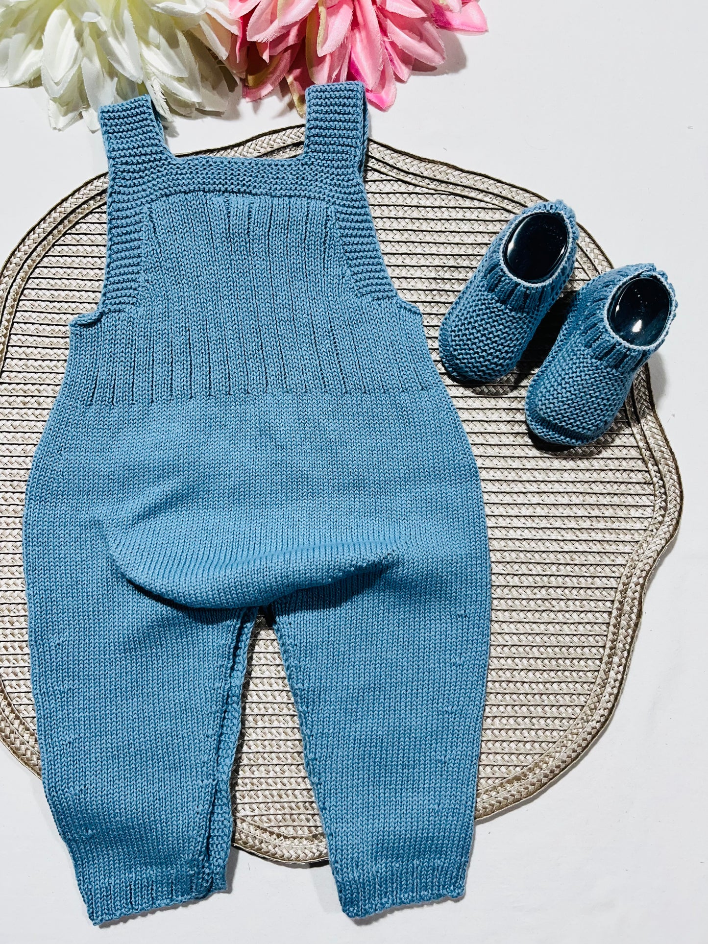 Jardineira + carapins para bebé - Algodão em azul cobalto