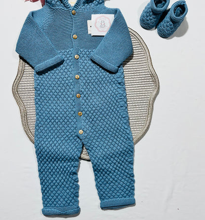 Macacão inteiro de malha de algodão para  Bebé - Azul cobalto