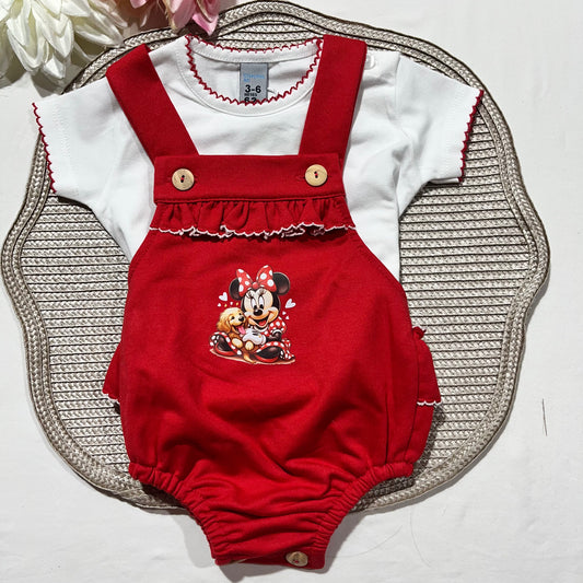 Conjunto para bebé Minnie - Algodão em Vermelho