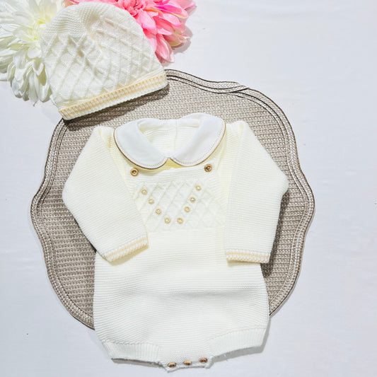Conjunto saída de maternidade para bebé - Fofo, camisola e gorro em malha