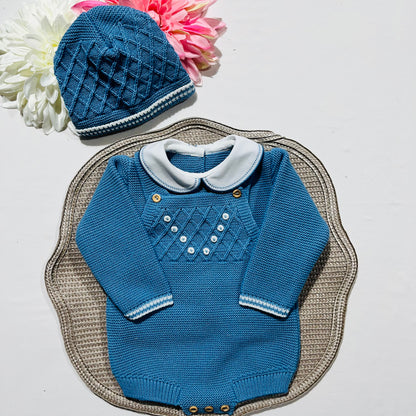 Conjunto saída de maternidade para bebé - Fofo, camisola e gorro em malha