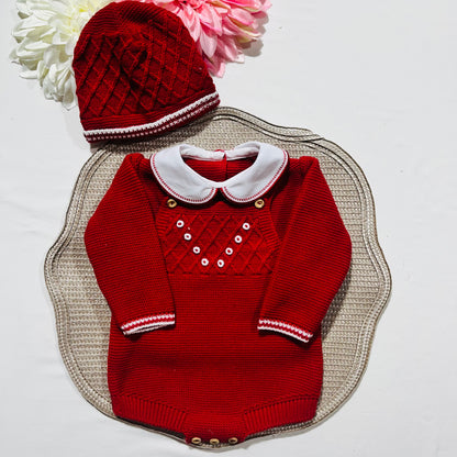 Conjunto saída de maternidade para bebé - Fofo, camisola e gorro em malha