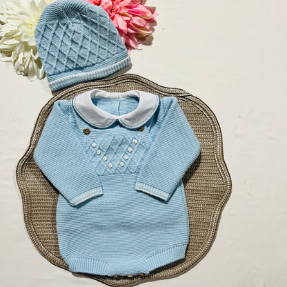 Conjunto saída de maternidade para bebé - Fofo, camisola e gorro em malha