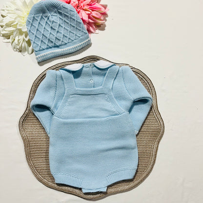 Conjunto saída de maternidade para bebé - Fofo, camisola e gorro em malha