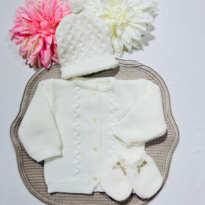 Conjunto de bebé - Casaco + Gorro + luvas - Pérola