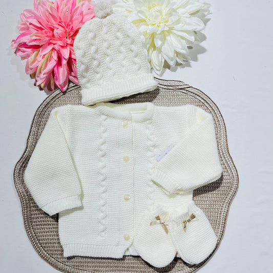 Conjunto de bebé - Casaco + Gorro + luvas - Pérola