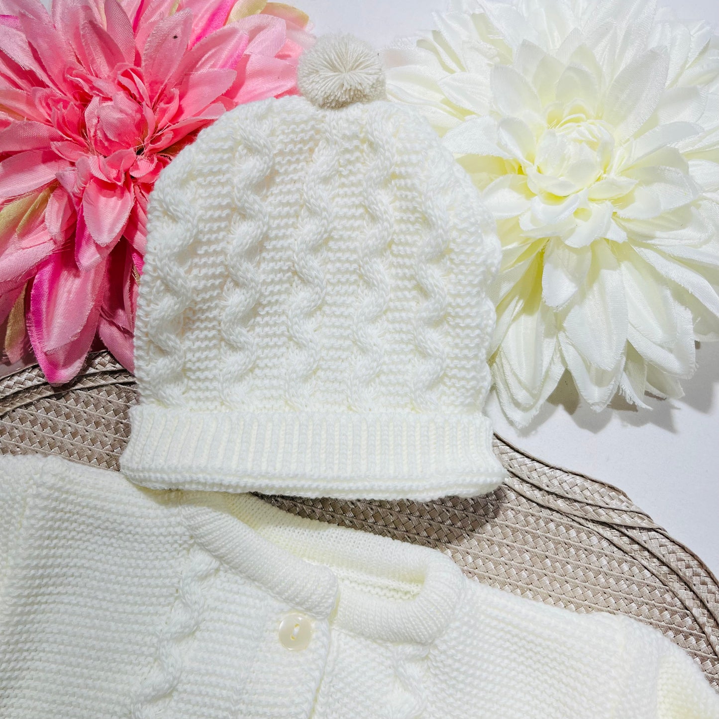 Conjunto de bebé - Casaco + Gorro + luvas - Pérola