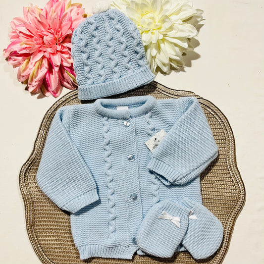 Conjunto de bebé - Casaco + Gorro + luvas - Azul