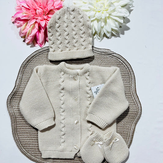 Conjunto de bebé - Casaco + Gorro + luvas - Areia