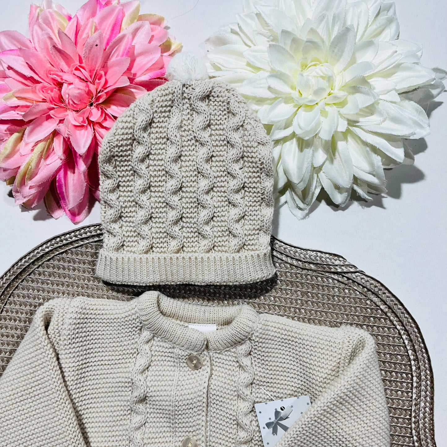 Conjunto de bebé - Casaco + Gorro + luvas - Areia