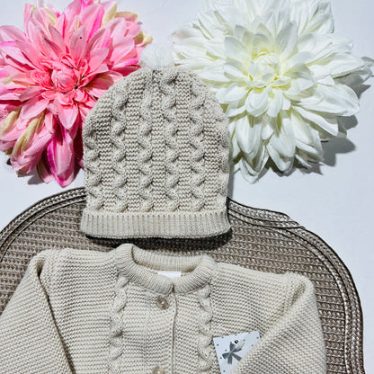 Conjunto de bebé - Casaco + Gorro + luvas - Areia