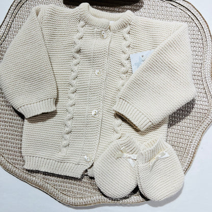 Conjunto de bebé - Casaco + Gorro + luvas - Areia