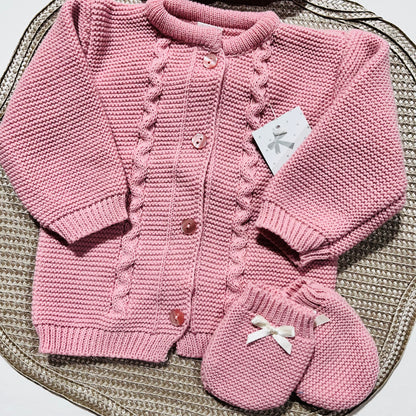 Conjunto de bebé - Casaco + Gorro + luvas - Rosa velho