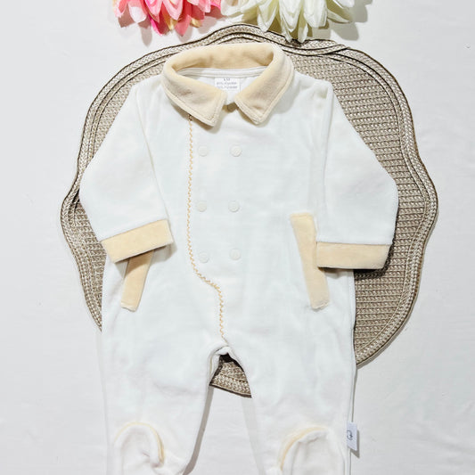 Babygrow Pedro em veludo  - Pérola - 1 e 3 meses
