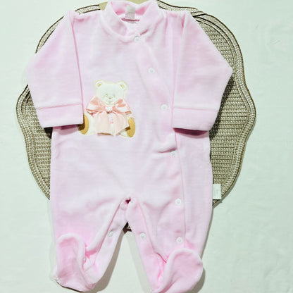 Conjunto em veludo - Manta + Babygrow - 1M - Rosa
