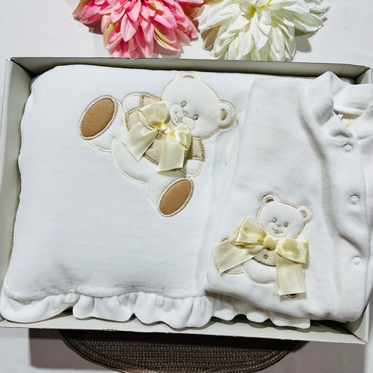 Conjunto em veludo - Manta + Babygrow - 1M - Pérola