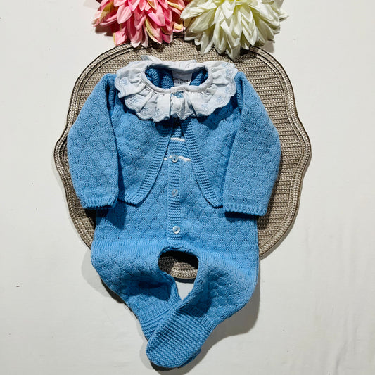 Conjunto Dinis em malha  para bebé - 1,3 e 6M -Azul