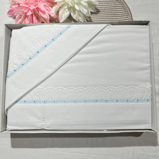 Jogo de lençóis em flanela para Cama de grades - Azul bebé