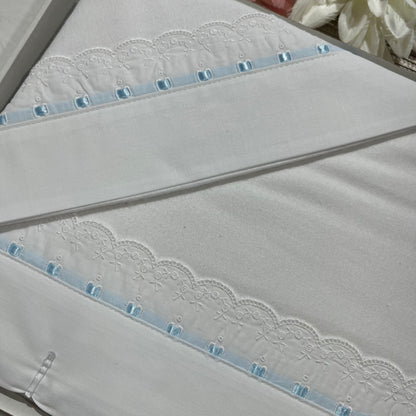 Jogo de lençóis em flanela para Cama de grades - Azul bebé