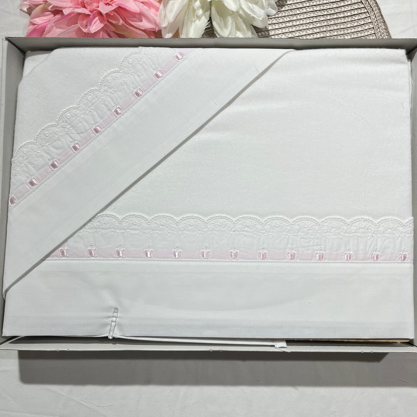 Jogo de lençóis em flanela para Cama de grades - Rosa bebé