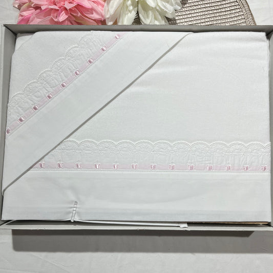 Jogo de lençóis em flanela para Cama de grades - Rosa bebé