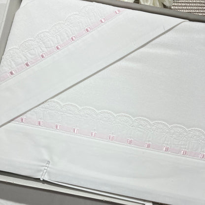 Jogo de lençóis em flanela para Cama de grades - Rosa bebé