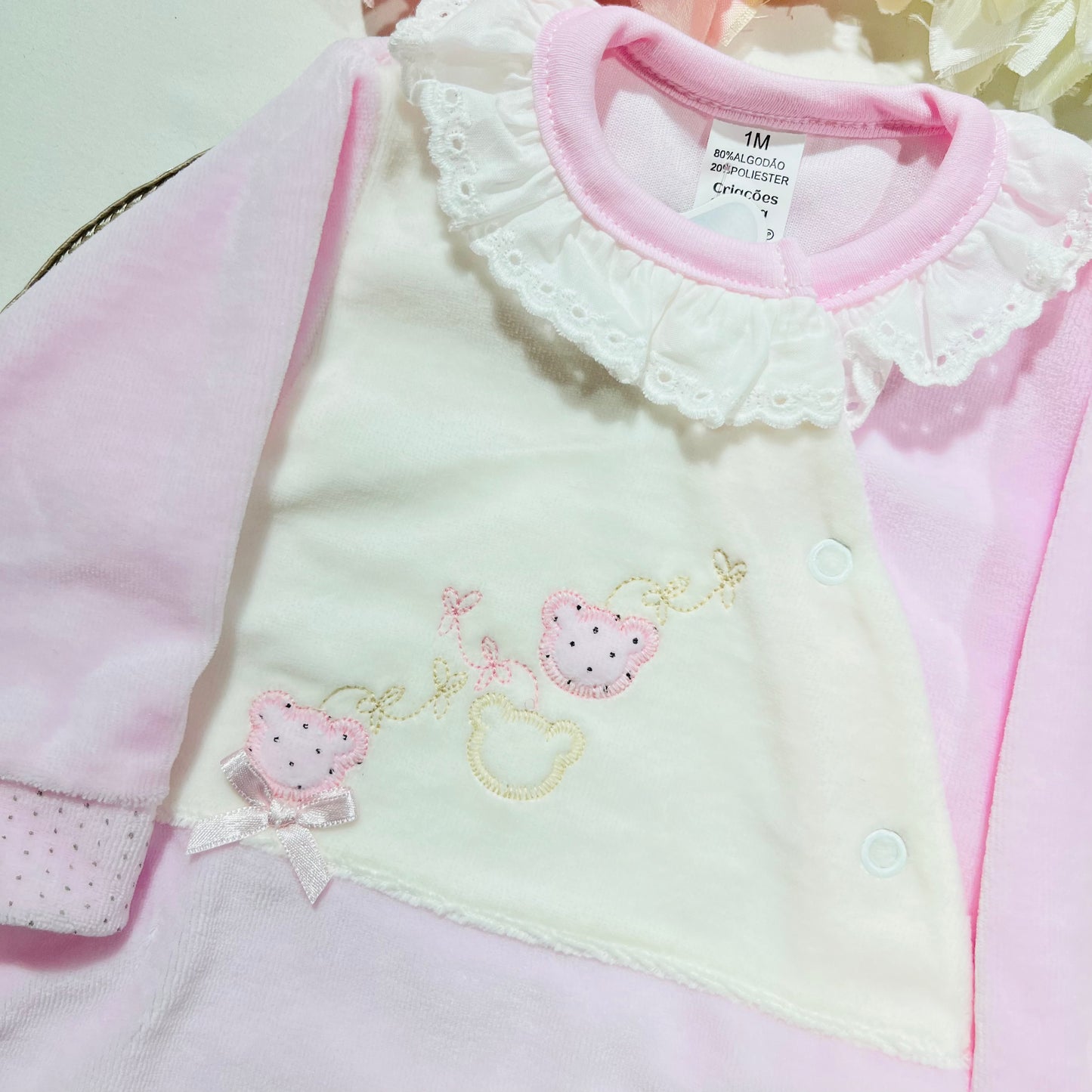 Babygrow  recém-nascido Veludo - 3 ursos