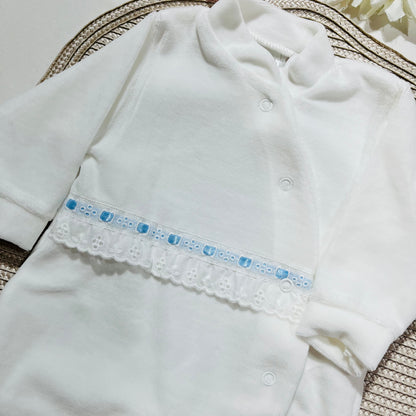 Babygrow  recém-nascido -  Veludo com bordado inglês