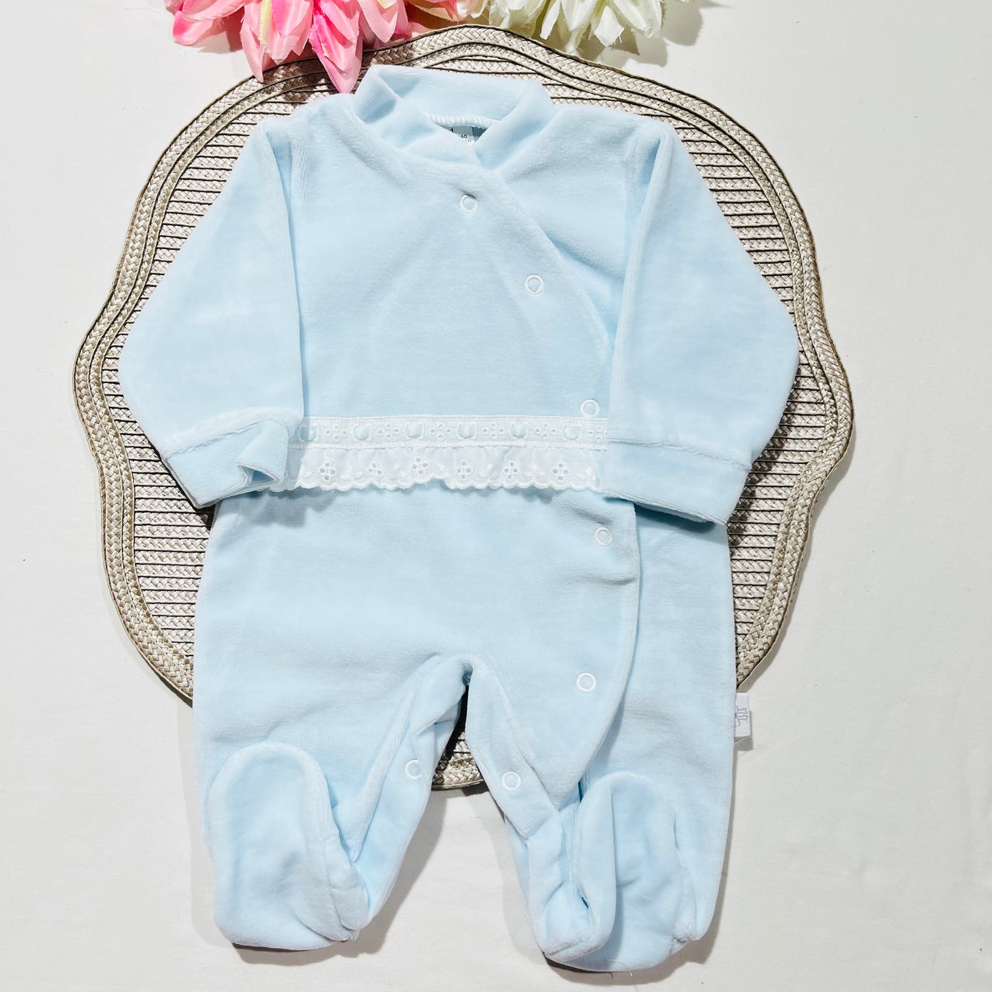 Babygrow  recém-nascido -  Veludo com bordado inglês
