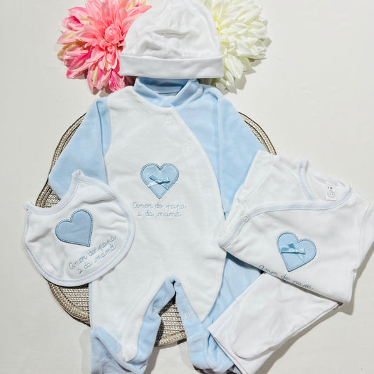Conjunto primeira roupinha recém nascido  em Veludo - Amor