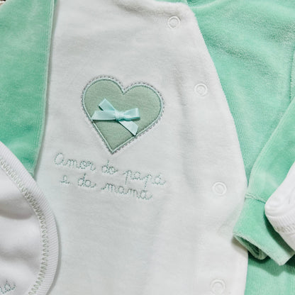 Conjunto primeira roupinha recém nascido  em Veludo - Amor