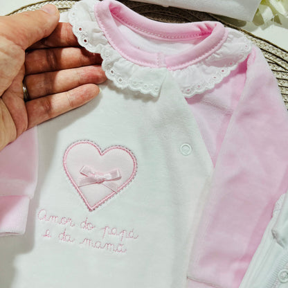 Conjunto primeira roupinha recém nascido  em Veludo - Amor