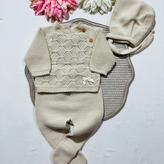 Conjunto de Saída de maternidade para Bebé 0-3 meses - Favinho - Areia