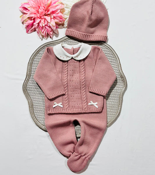 Conjunto de Saída de maternidade para Bebé 0-3 meses - Miminho - Rosa velho