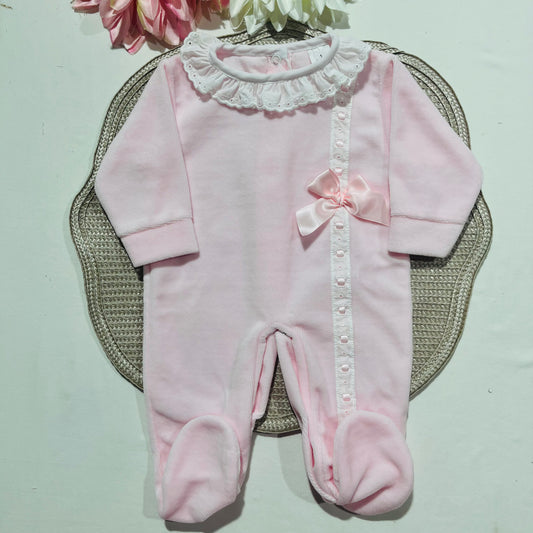 Babygrow em veludo bordado inglês clássico - Rosa - 1 e 2M