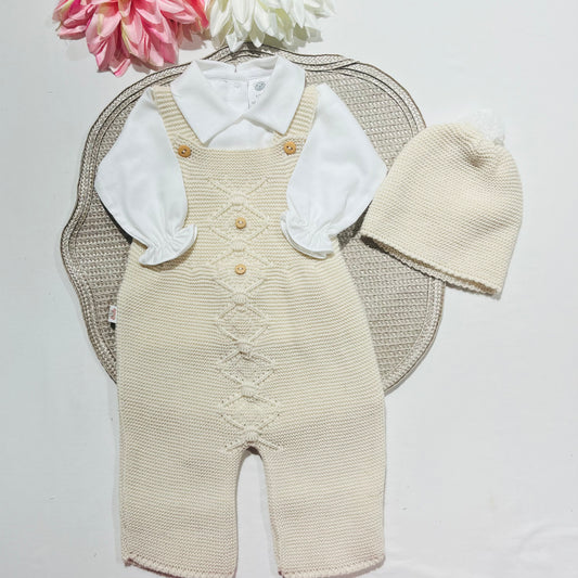 Conjunto de bebé menino  em malha - 3 peças - 1/3M - Areia