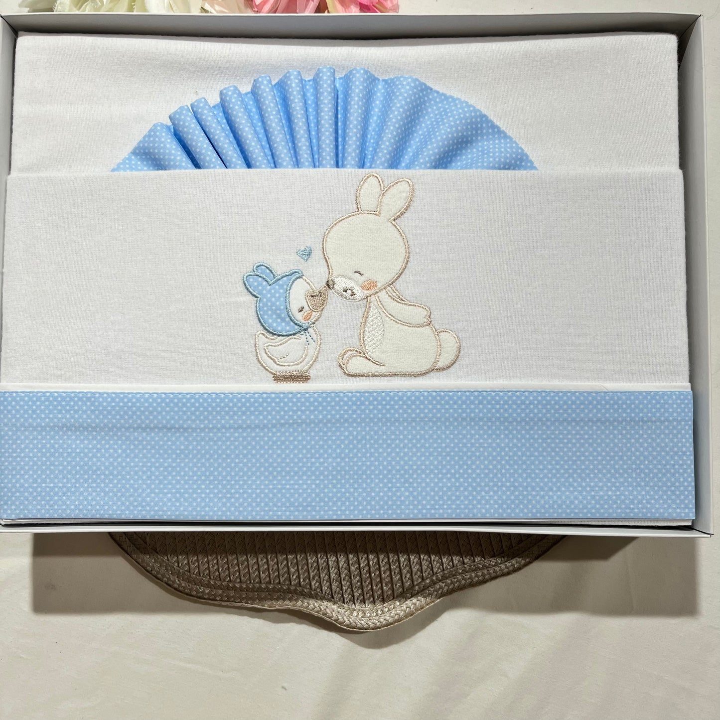 Jogo de lençóis em flanela para Cama de grades - Coelhinho azul