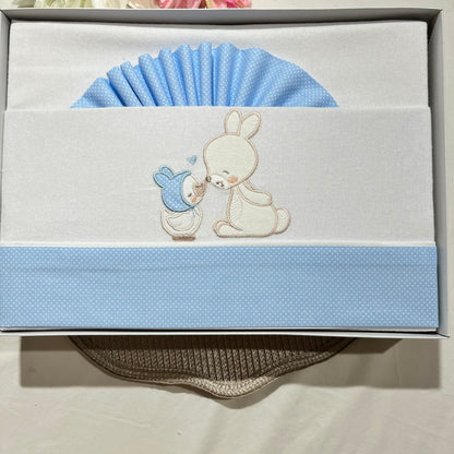 Jogo de lençóis em flanela para Cama de grades - Coelhinho azul