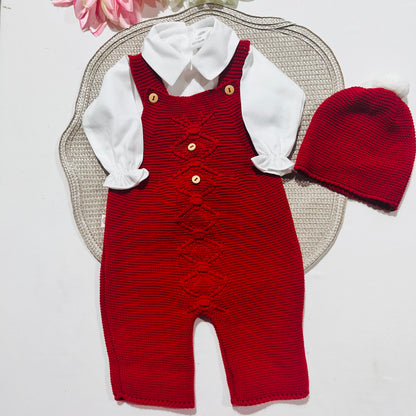 Conjunto de bebé menino  em malha - 3 peças - 1/3M - Vermelho