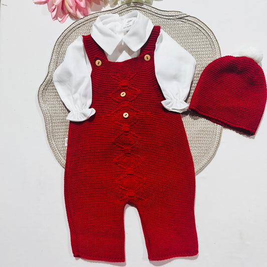Conjunto de bebé menino  em malha - 3 peças - 1/3M - Vermelho