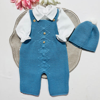 Conjunto de bebé menino  em malha - 3 peças - 1/3M - Azul cobalto