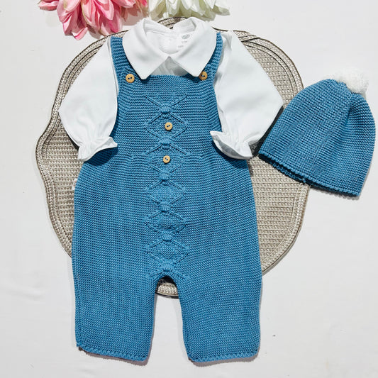 Conjunto de bebé menino  em malha - 3 peças - 1/3M - Azul cobalto