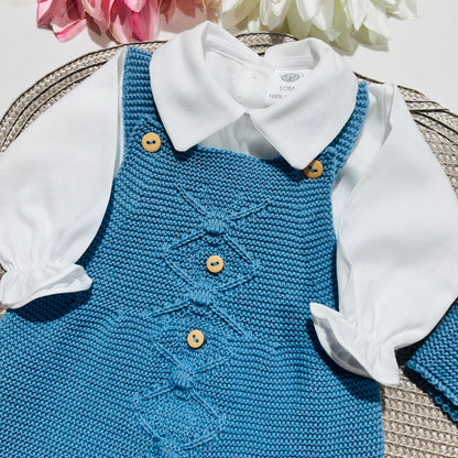 Conjunto de bebé menino  em malha - 3 peças - 1/3M - Azul cobalto