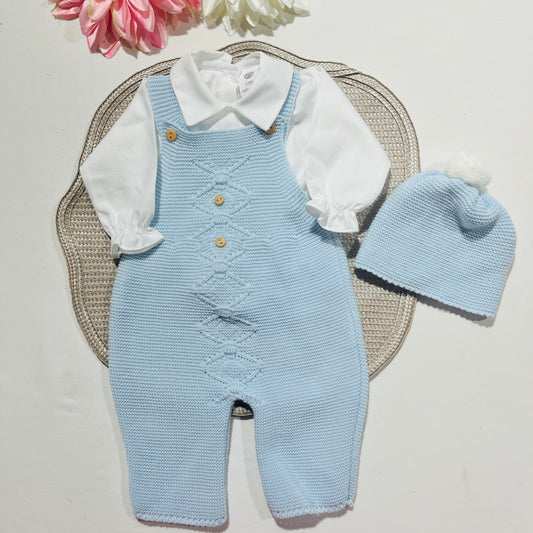 Conjunto de bebé menino  em malha - 3 peças - 1/3M - Azul bebé