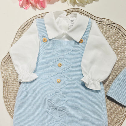 Conjunto de bebé menino  em malha - 3 peças - 1/3M - Azul bebé