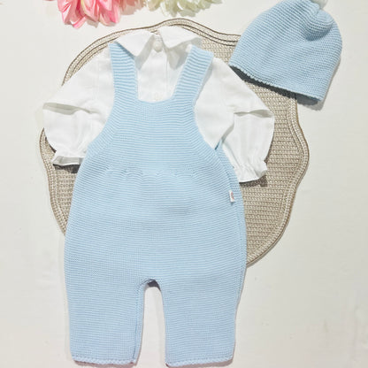 Conjunto de bebé menino  em malha - 3 peças - 1/3M - Azul bebé