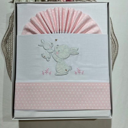 Jogo de lençóis em algodão para Cama de grades - Coelhinha rosa